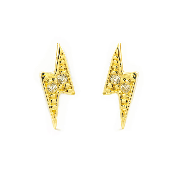 9ct Yellow Gold Lightning Cubic Zirconia textured Earrings