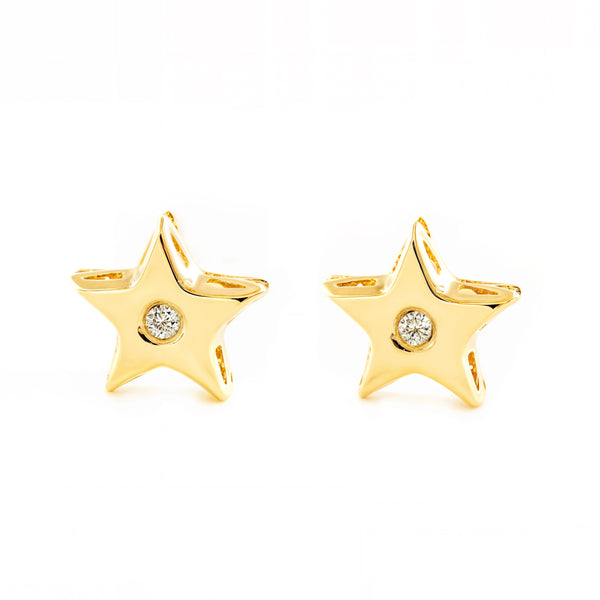 9ct Yellow Gold Star Cubic Zirconia Children's Baby Girls Earrings shine