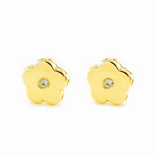 9ct Yellow Gold Flower Cubic Zirconia Children's Baby Girls Earrings shine