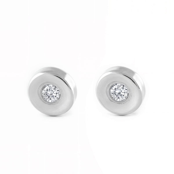 18ct White Gold Round Cubic Zirconia Children's Baby Earrings shine