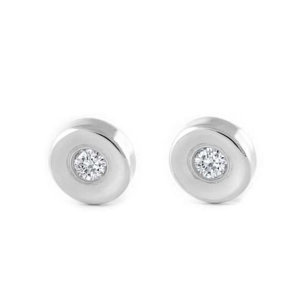 18ct White Gold Round Cubic Zirconia Children's Baby Earrings shine