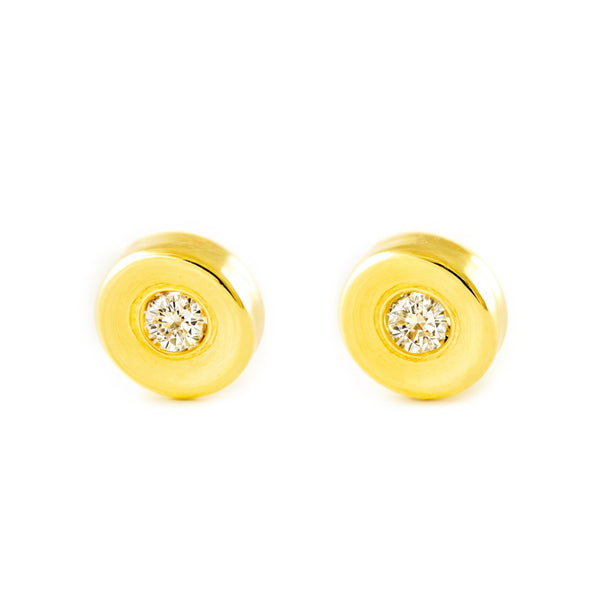 18ct Yellow Gold Round Cubic Zirconia Children's Baby Earrings shine