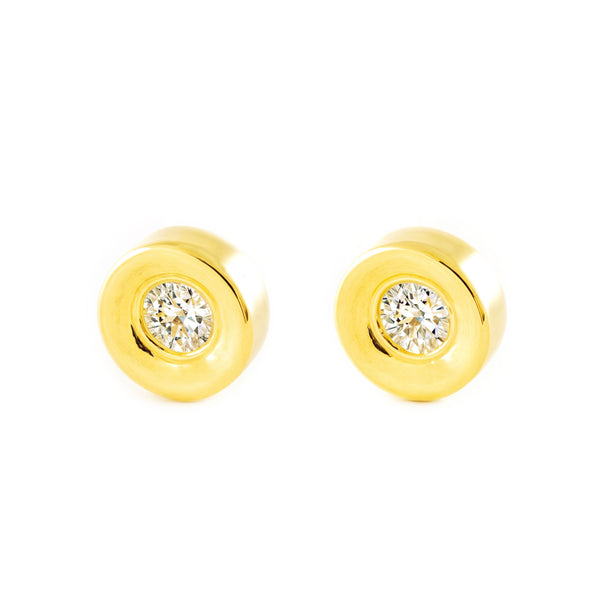 18ct Yellow Gold Round Cubic Zirconia Children's Baby Earrings shine