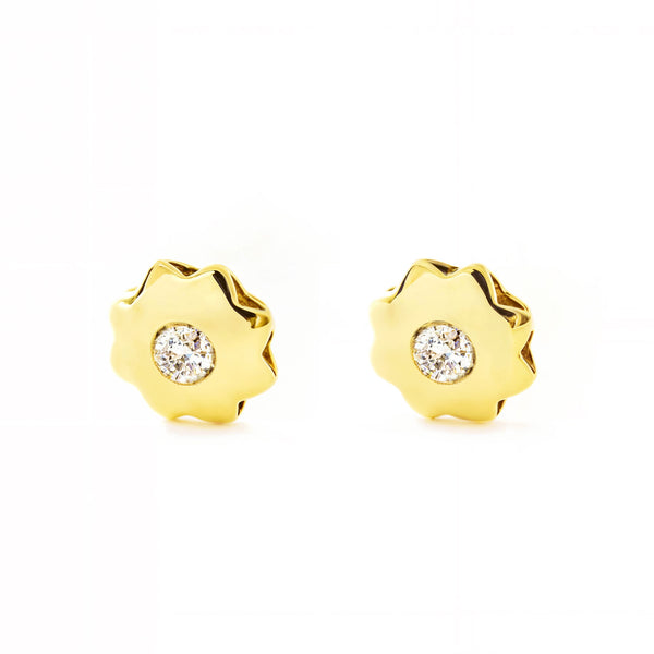 9ct Yellow Gold Flower Cubic Zirconia Children's Baby Earrings shine