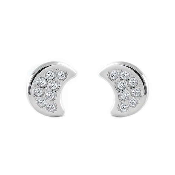 9ct White Gold Moon Cubic Zirconias Children's Baby Girls Earrings shine
