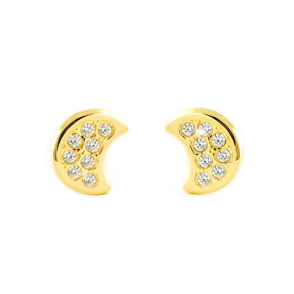 9ct Yellow Gold Moon Cubic Zirconias Children's Baby Girls Earrings shine