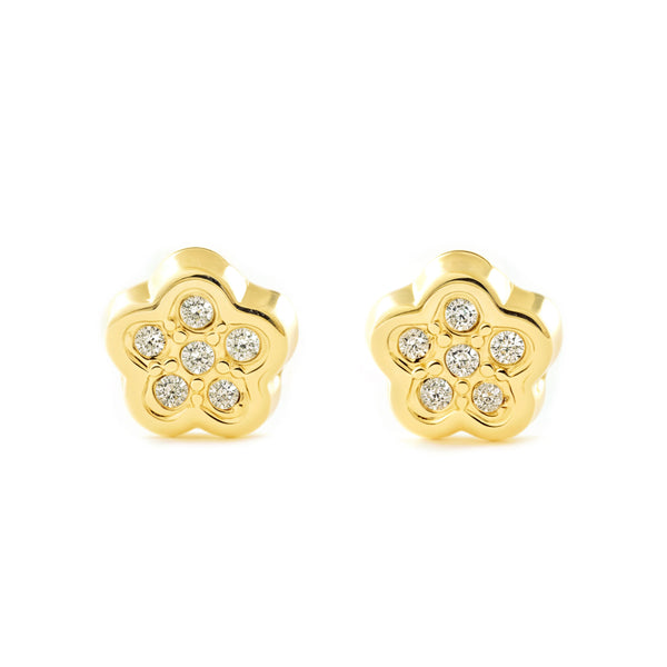 9ct Yellow Gold Flower Cubic Zirconias Children's Baby Girls Earrings shine