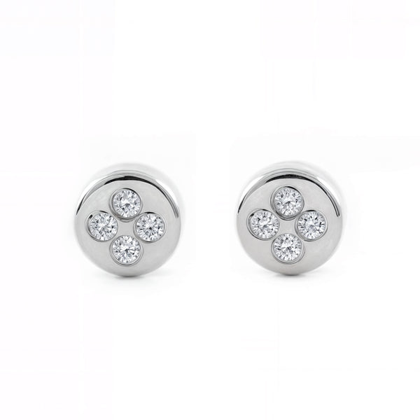 Pendientes Bebe Oro Blanco 18K Redondo Circonitas Brillo