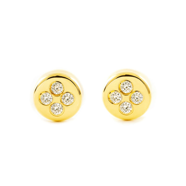 Pendientes Bebe Oro Amarillo 18K Redondo Circonitas Brillo