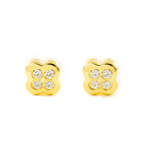 Pendientes Bebe Oro Amarillo 18K Flor Circonitas Brillo