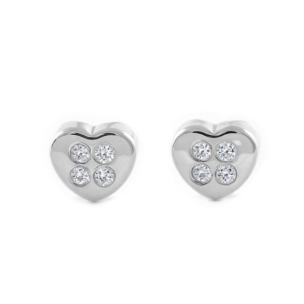 Pendientes Bebe-Niña Oro Blanco 18K Corazón Circonitas Brillo