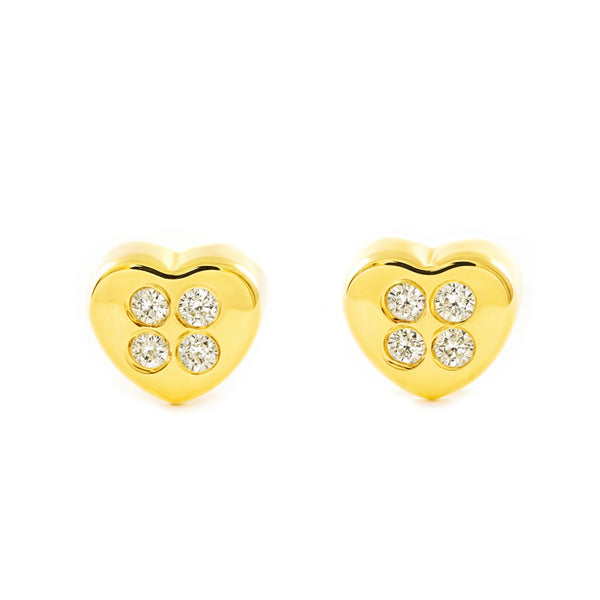 Pendientes Bebe-Niña Oro Amarillo 18K Corazón Circonitas Brillo