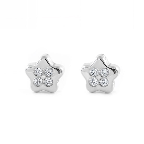 Pendientes Bebe-Niña Oro Blanco 18K Estrella Circonitas Brillo