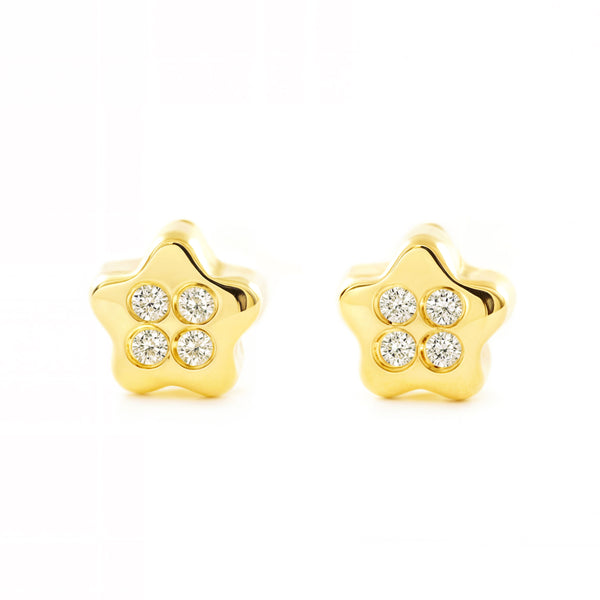 Pendientes Bebe-Niña Oro Amarillo 18K Estrella Circonitas Brillo