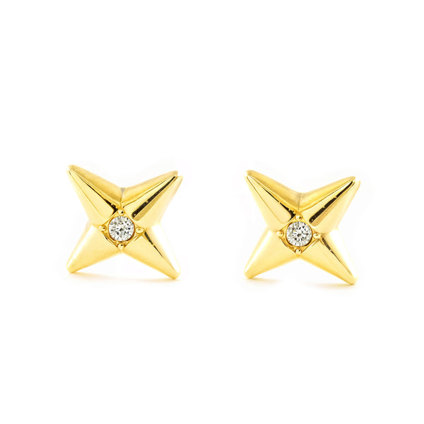 Pendientes Niña Oro Amarillo 9K Estrella Circonita Brillo