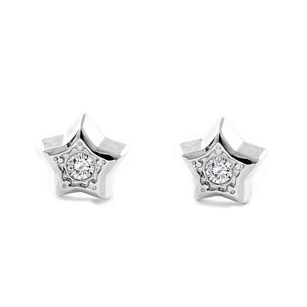 Pendientes Oro Blanco 9K Estrella Diamante Brillo