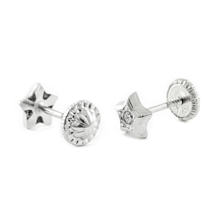 Pendientes De Oro Blanco 9K Rayo Brillo Para Mujer Y Niña - Con Certificado Y Estuche De Regalo - MondePetit
