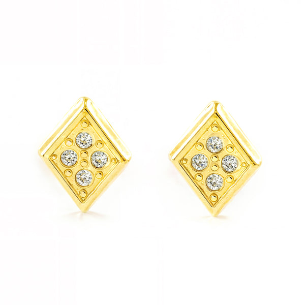 Pendientes Mujer-Niña Oro Amarillo 9K Rombo Circonitas Brillo