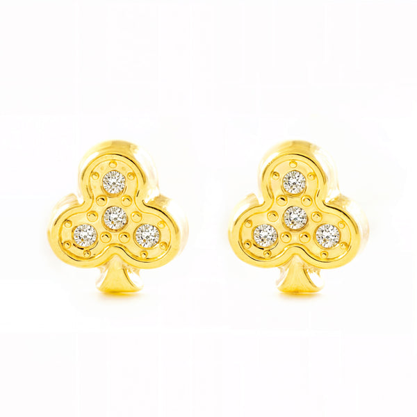Pendientes Mujer-Niña Oro Amarillo 9K Trebol Circonitas Brillo