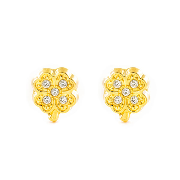 Pendientes Mujer-Niña Oro Amarillo 9K Cuatrebol Circonitas Brillo