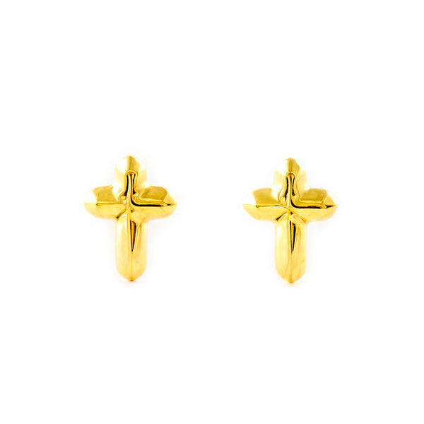 9ct Yellow Gold Cross Shine Women's Girls Earrings
