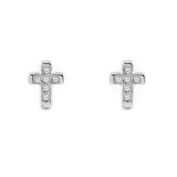 9ct White Gold Cross Cubic Zirconia Shine Women Girl's Earrings