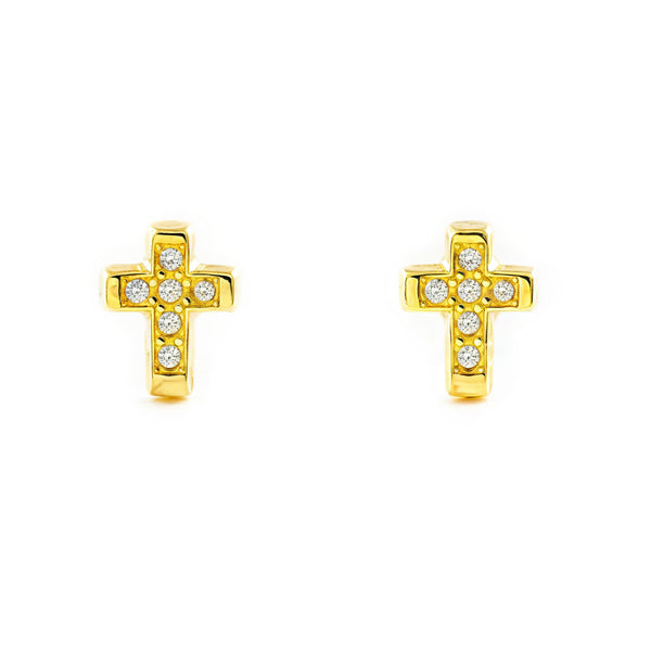 9ct Yellow Gold Cross Cubic Zirconia Shine Earrings for Women and Girls