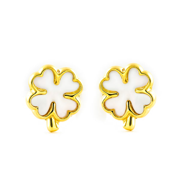 9ct Yellow Gold Pearl Heart Shine Children's Girls Earrings