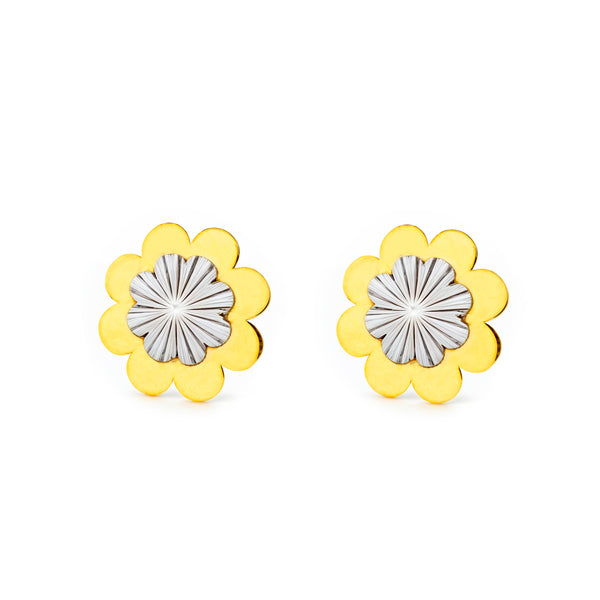 9ct Two-tone Gold Flower Textured Children's Girls Earrings