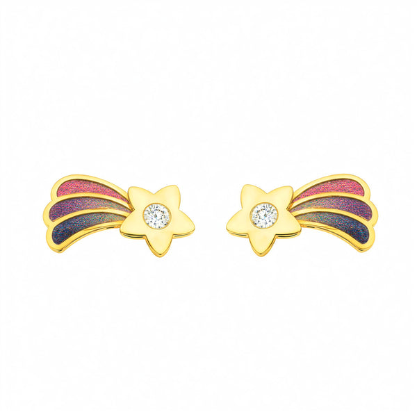 9ct Yellow Gold Multicolor Enamel Star Girls children's Earrings shine