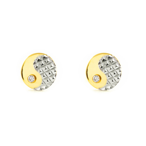 9ct Two-tone Gold Round Textured Children's Girls Earrings