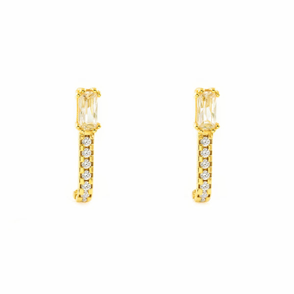 9ct Yellow Gold Women's Earrings Baguette Cubic Zirconia Shine