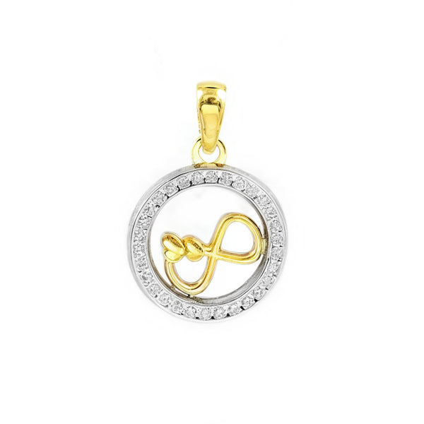 9K Two-Color Gold Round Infinite Cubic Zirconia Shine Pendant for Women-Girls