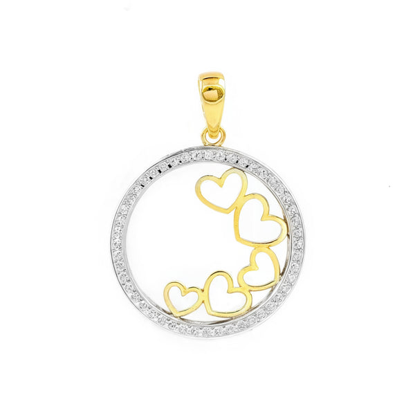 9K Two-Color Gold Pendant for Women-Girls Round Heart Cubic Zirconia Shine