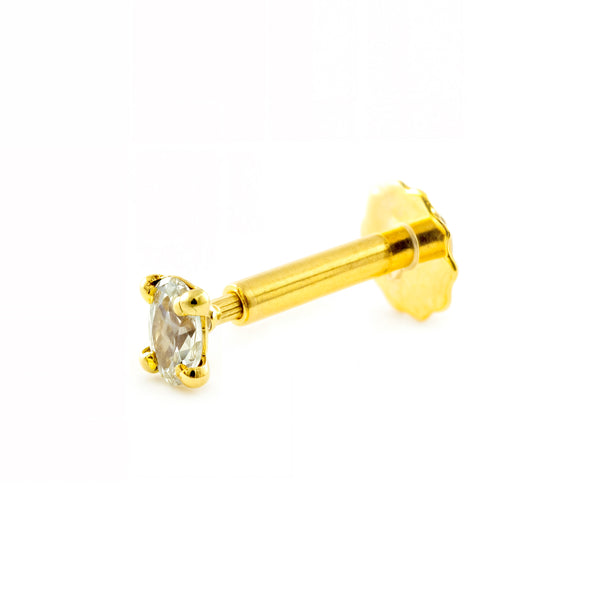 Piercing Oro Amarillo 9K Cartilago Oval Circonita Brillo