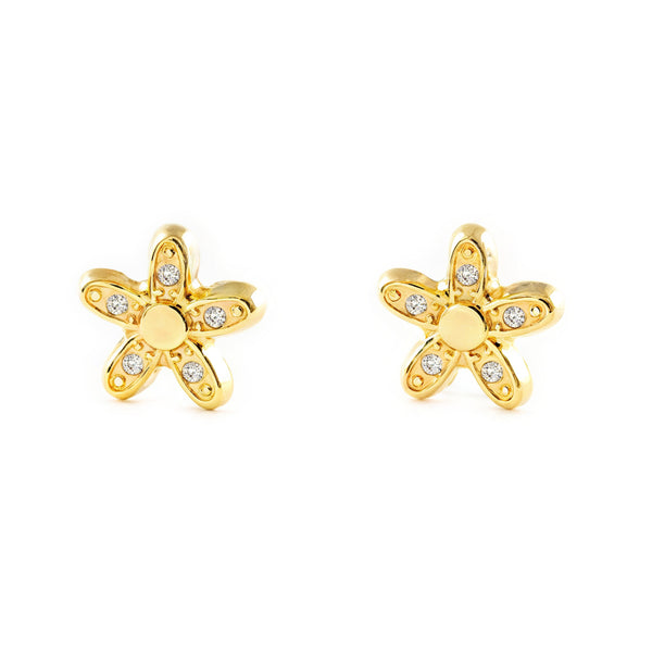 9K Yellow Gold Flower Cubic Zirconia Girls Earrings Shine