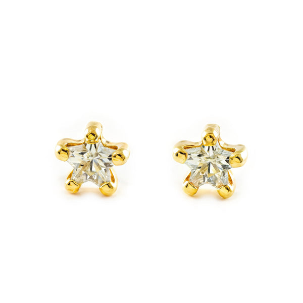 9K Yellow Gold Star Cubic Zirconia Shine Girl's Earrings