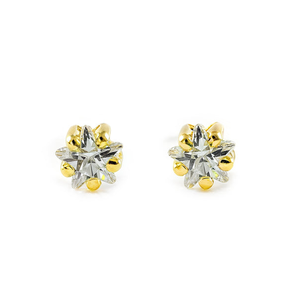 9K Yellow Gold Star Cubic Zirconia Shine Baby-Girl's Earrings