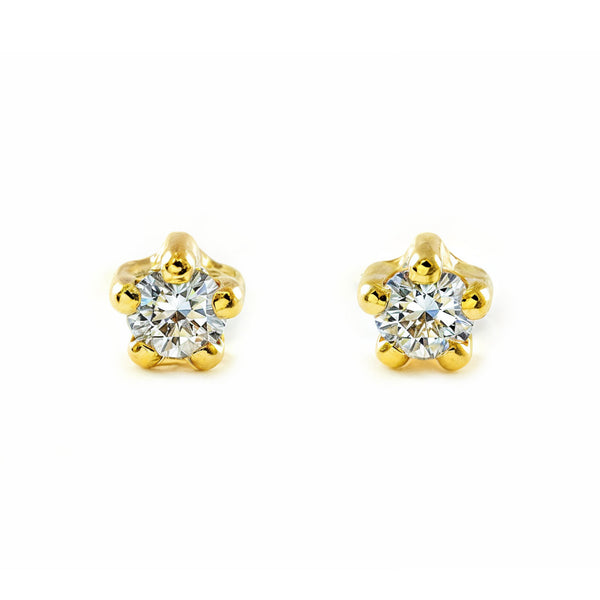 9ct Yellow Gold Round Cubic Zirconia Shine Baby-Girl Earrings