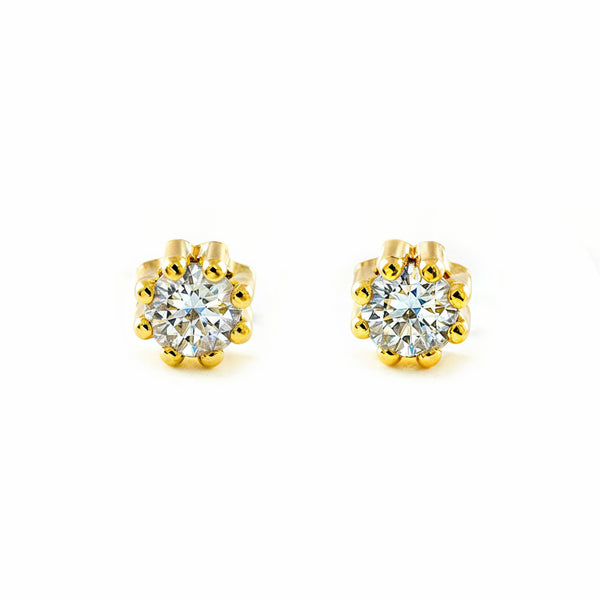 9K Yellow Gold Round Cubic Zirconia Shine Baby-Girls Earrings