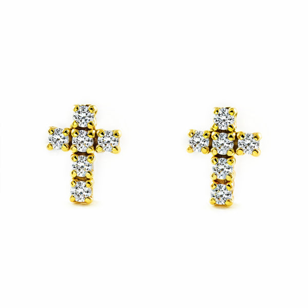 9K Yellow Gold Cross Cubic Zirconia Shine Women-Girls Earrings