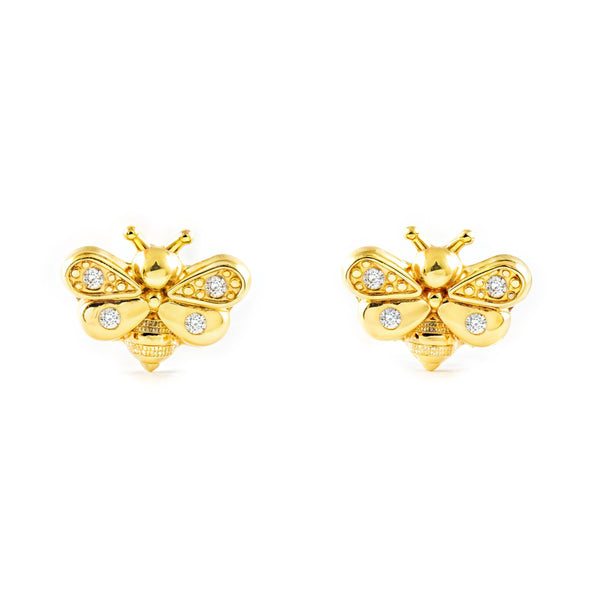 Pendientes Niña Oro Amarillo 9K Abeja Circonita Brillo