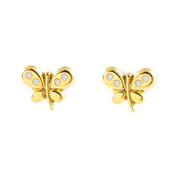 9K Yellow Gold Butterfly Cubic Zirconia Shine Girl's Earrings