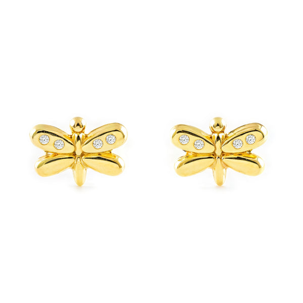 9K Yellow Gold Dragonfly Cubic Zirconia Shine Girls Earrings