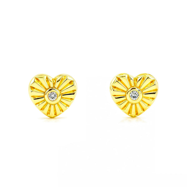 9ct Yellow Gold Heart Cubic Zirconia Shine and Texture Baby Girls Earrings