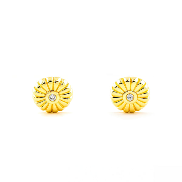 9ct Yellow Gold Round Cubic Zirconia Shine and Texture Baby Girls Earrings