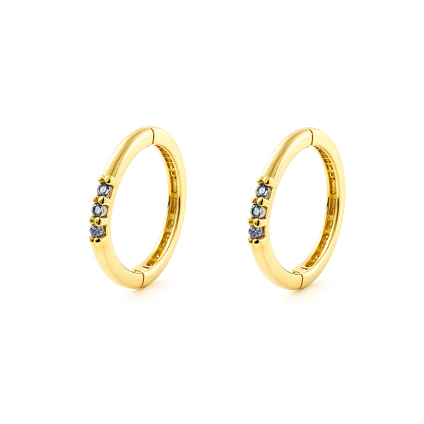 9ct Yellow Gold Round Hoop Earrings Synthetic Precious Sapphires Shine 10 x 1.15 mm