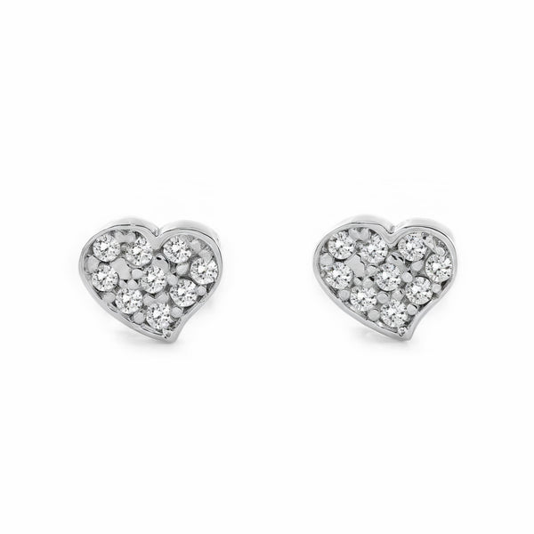 9K White Gold Heart Cubic Zirconia Shine Women-Girls Earrings