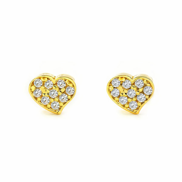 9K Yellow Gold Heart Cubic Zirconia Shine Woman-Girls Earrings