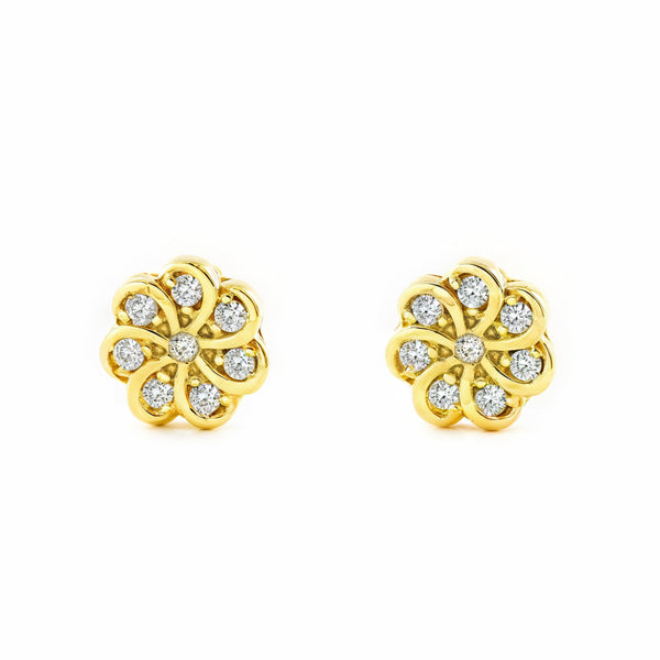 9K Yellow Gold Flower Cubic Zirconia Women-Girls Earrings Shine